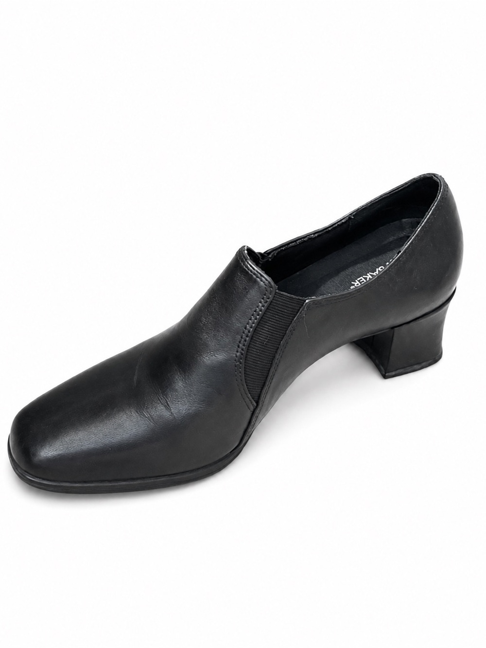 Liz Baker Black Leather Loafer Heels Women’s 8.5M Square Toe Career Shoes - Picture 4 of 7